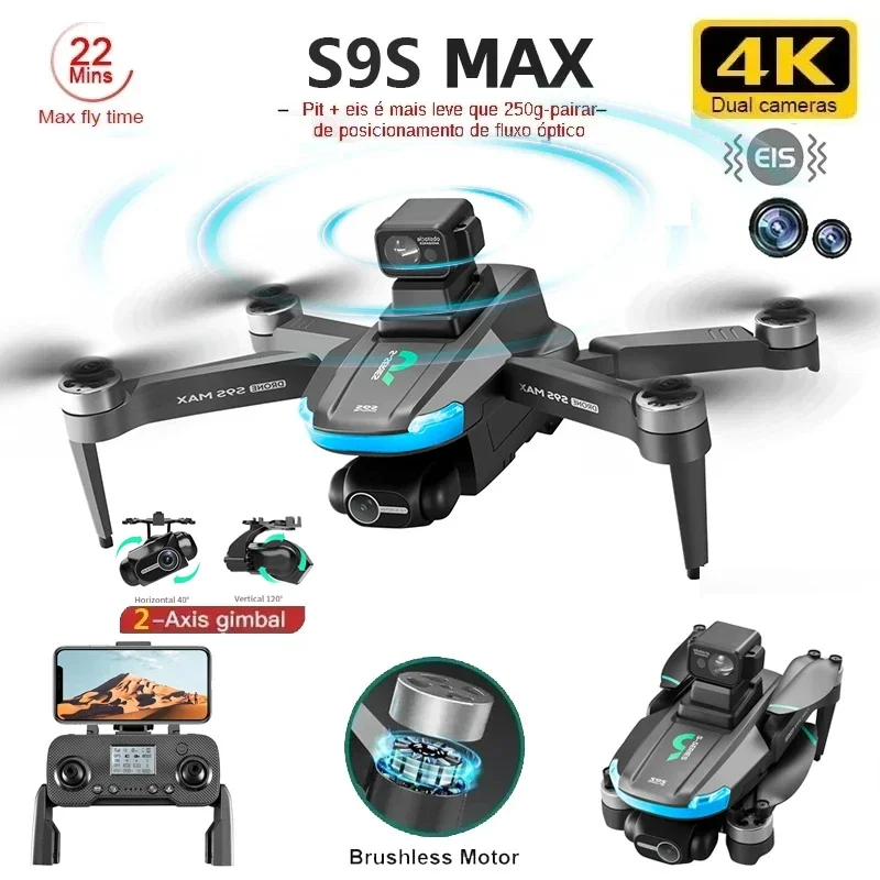 Novo s9s max mini drone 4k 2 e - Rc Helicopter Case avaliação e preço