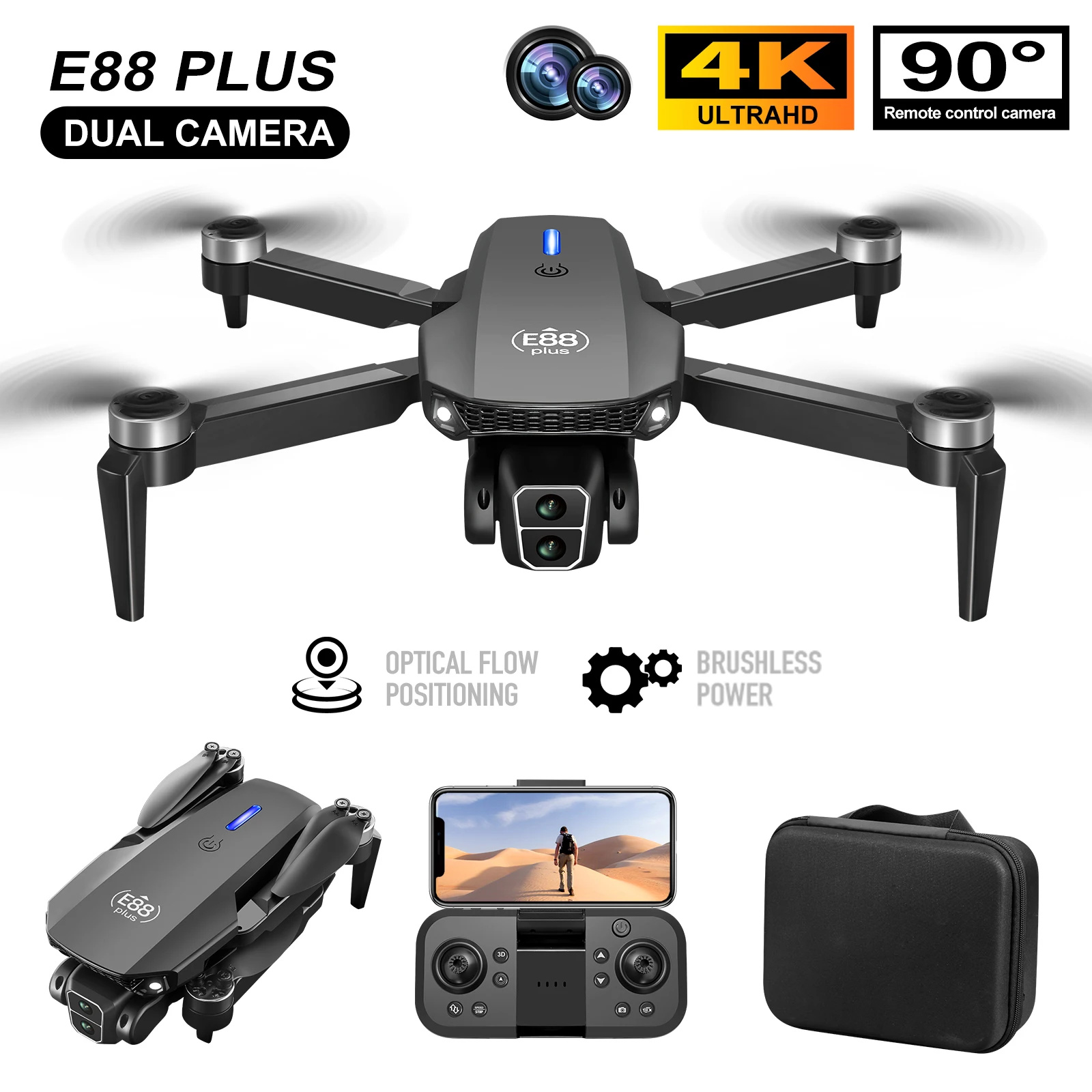 Novo drone quadricóptero E88 P - Rc Helicopter Case avaliação e preço